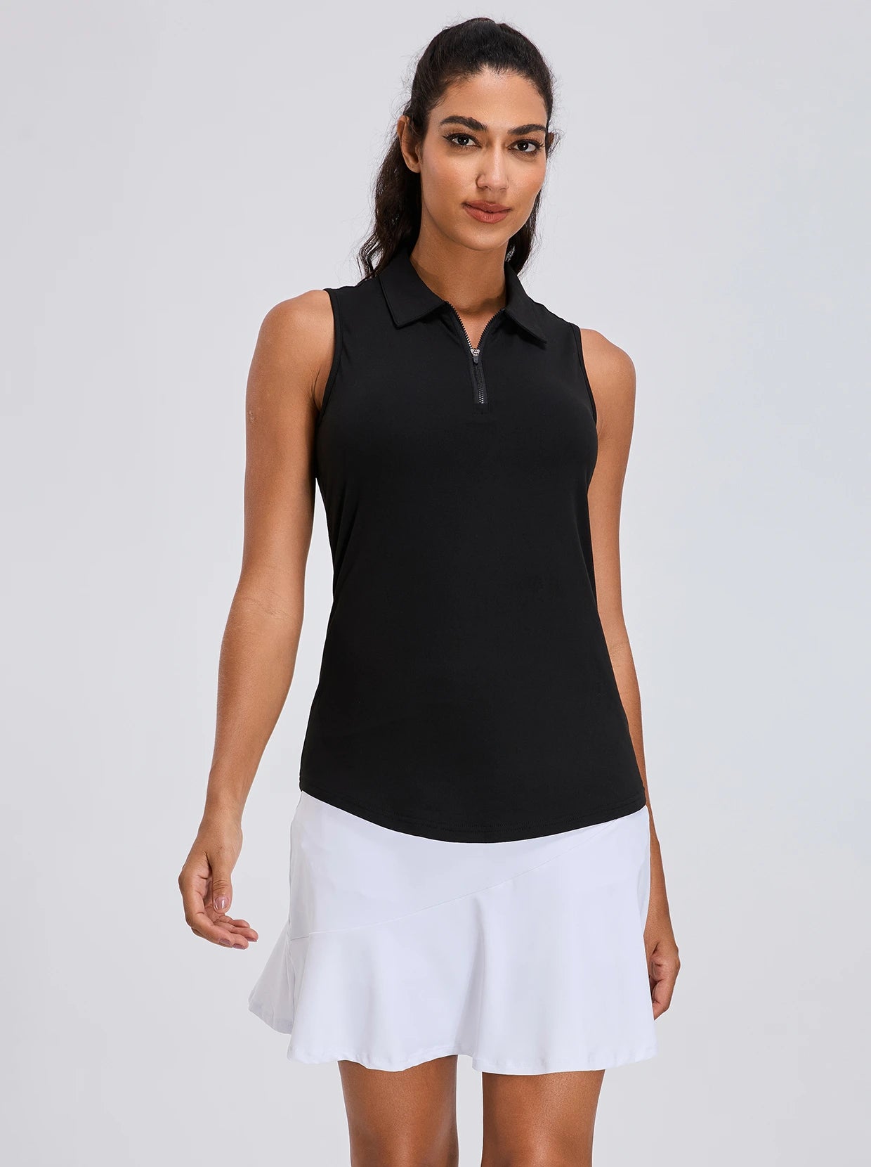 Solid Black Classic V-Neck Sleeveless Polo Shirt