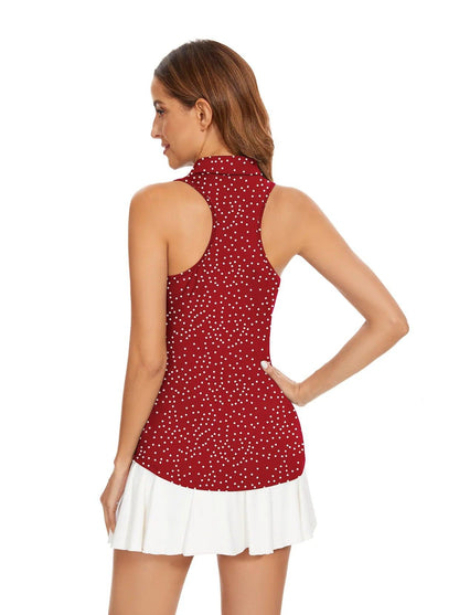 Red Polka Dots Racerback Sleeveless Button-down Shirt for Women