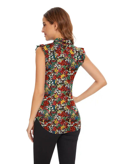 Colorful Gypsophila Sleeveless Button-down Shirt for Women