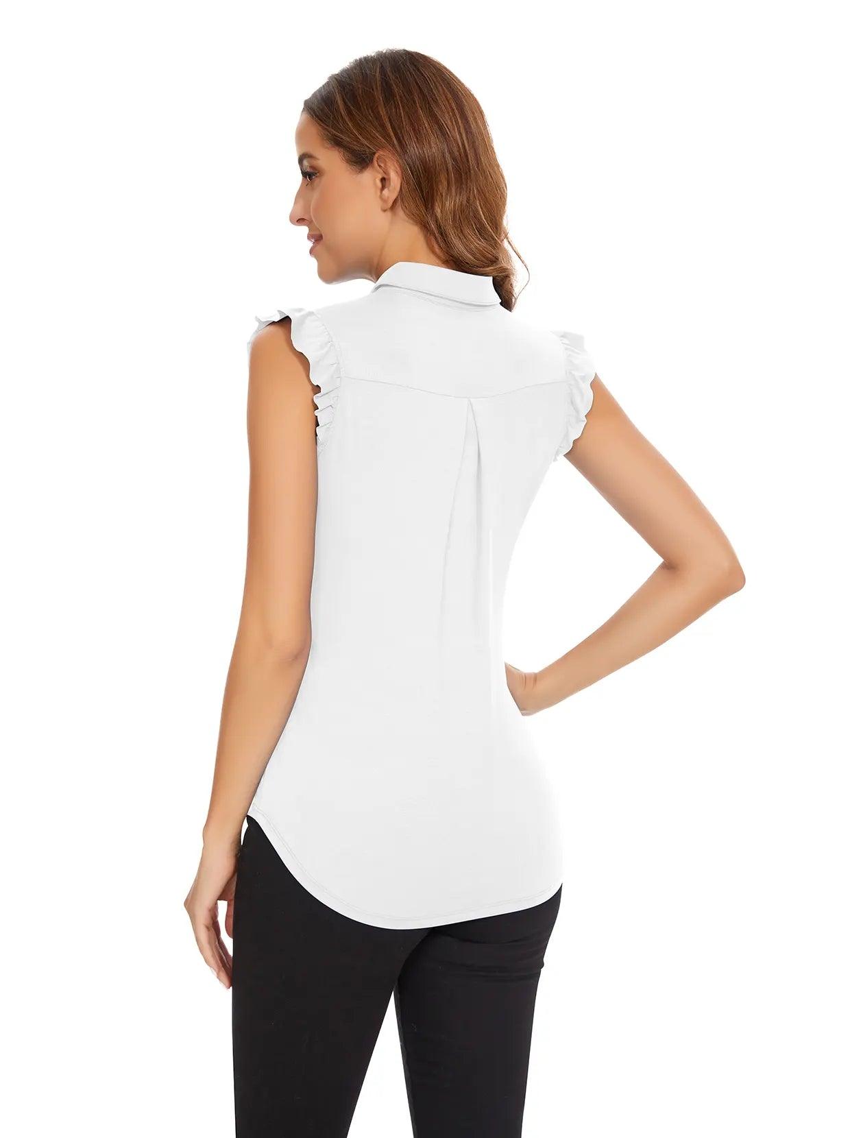 Solid White Sleeveless Button-down Shirt for Women