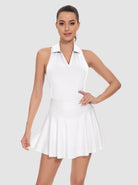 White V-neck Racerback Sleeveless Polo Shirt with Pockets