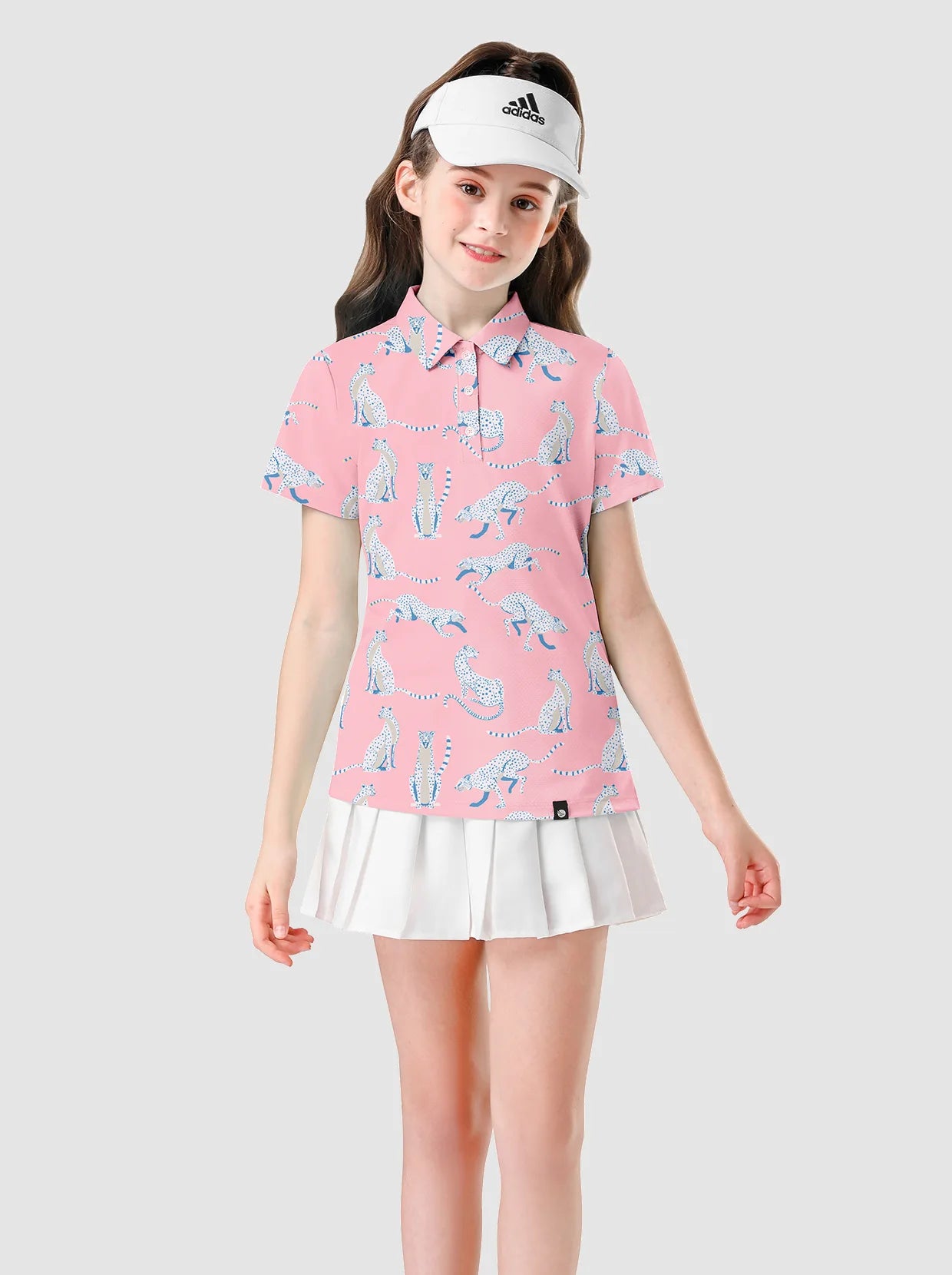 Pink Leopard Button-Placket Short-sleeve Polo Shirt for Girls