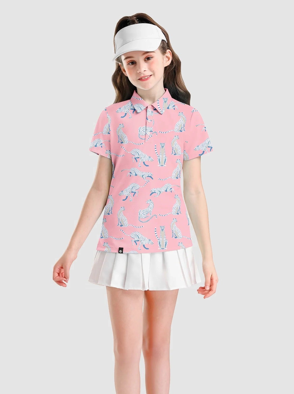 Pink Leopard Button-Placket Short-sleeve Polo Shirt for Girls