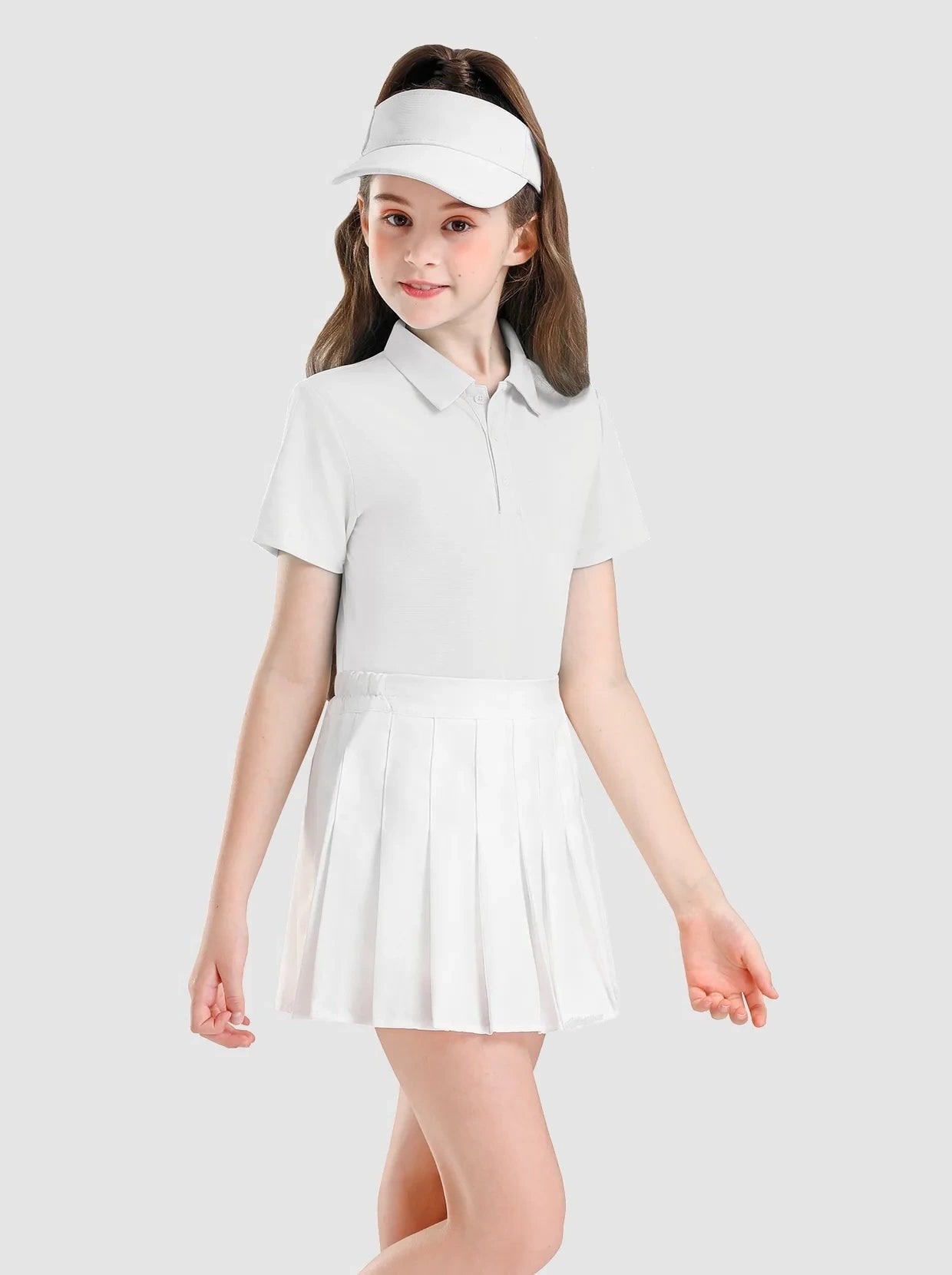 Solid color Button-Placket Short-sleeve Polo Shirt for Girls