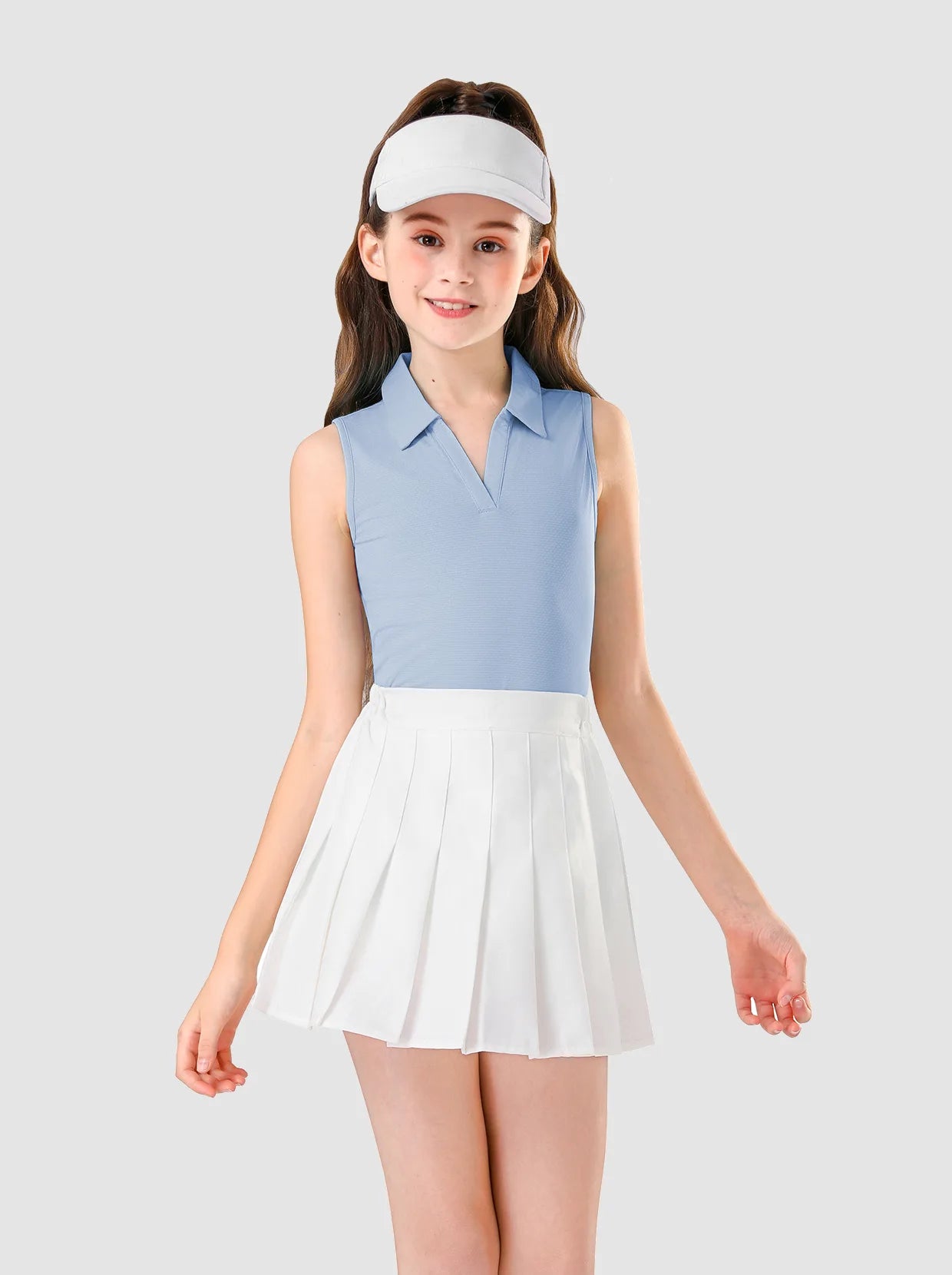 Girls Solid Color V-neck Sleeveless Polo Top for Girls