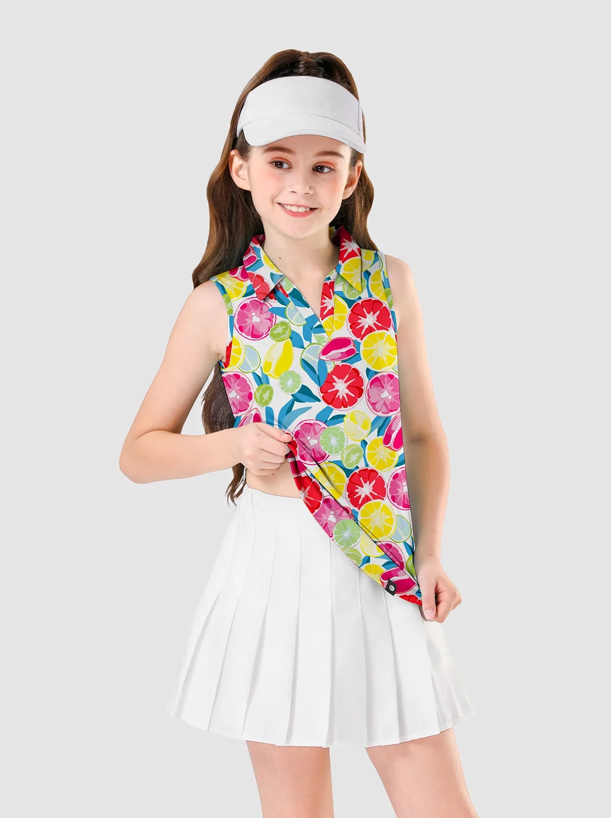 Fruit Pattern V-neck Sleeveless Polo Shirt for Girls 