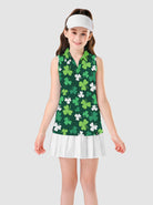 Green Shamrock V-neck Sleeveless Polo Top for Girls