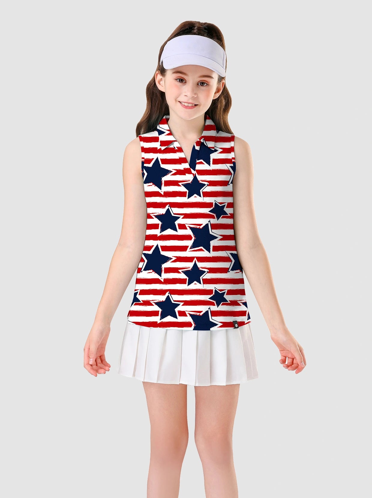 Girls Star Print V-neck Sleeveless Polo Shirt