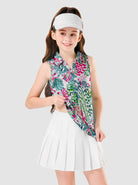 Retro Botanical V-neck Sleeveless Polo Shirt for Girls 