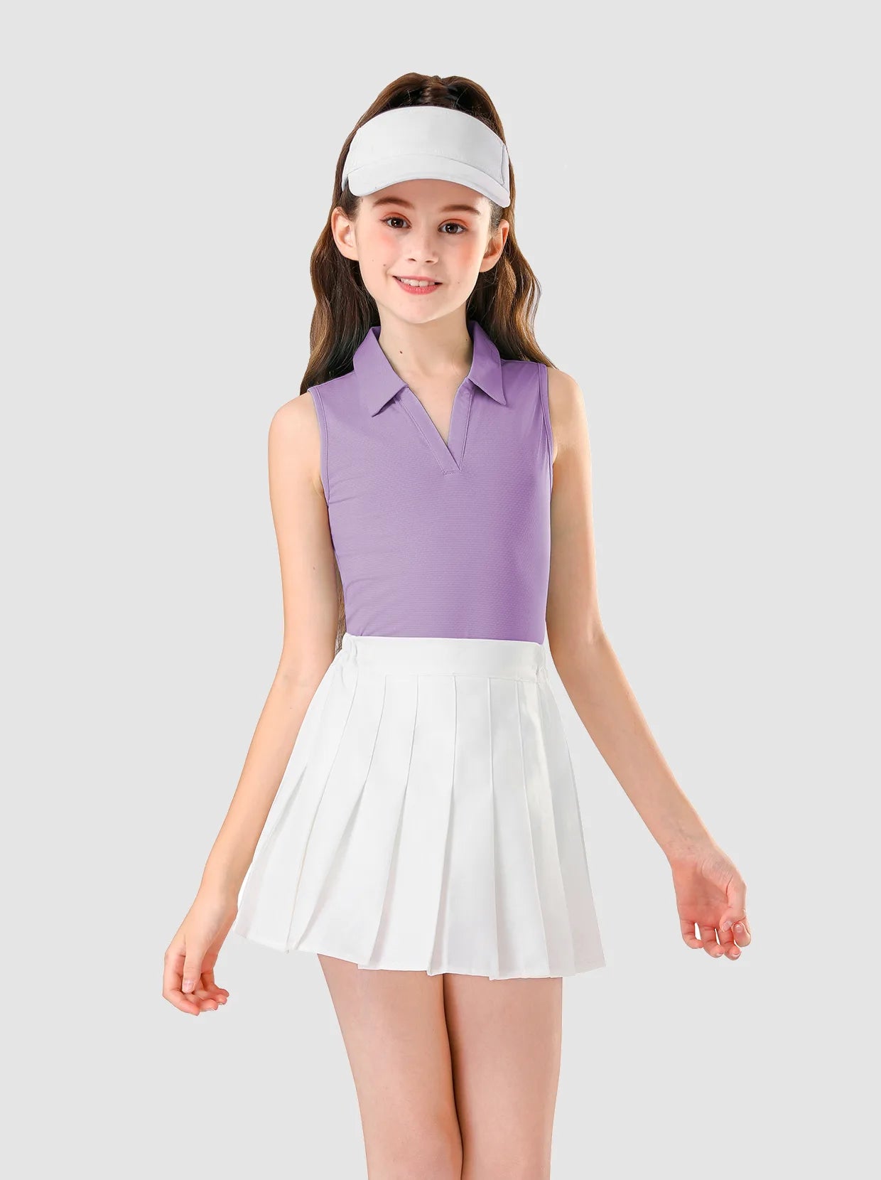 Girls Solid Color V-neck Sleeveless Polo Top for Girls