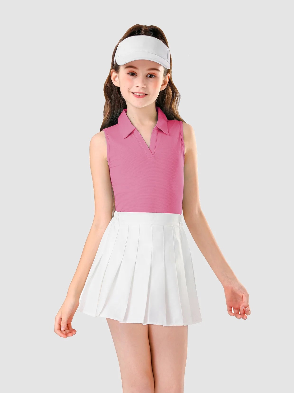 Girls Solid Color V-neck Sleeveless Polo Top for Girls