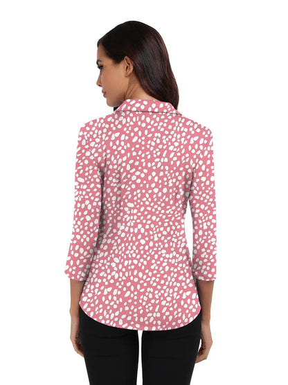 Pink Dots 3/4 Sleeve V-neck Polo Shirt- Suitable for Casual