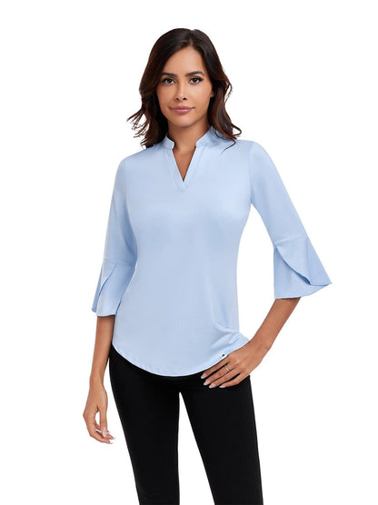 Women's  Stand Collar 3/4 Ruffle Sleeve Shirt