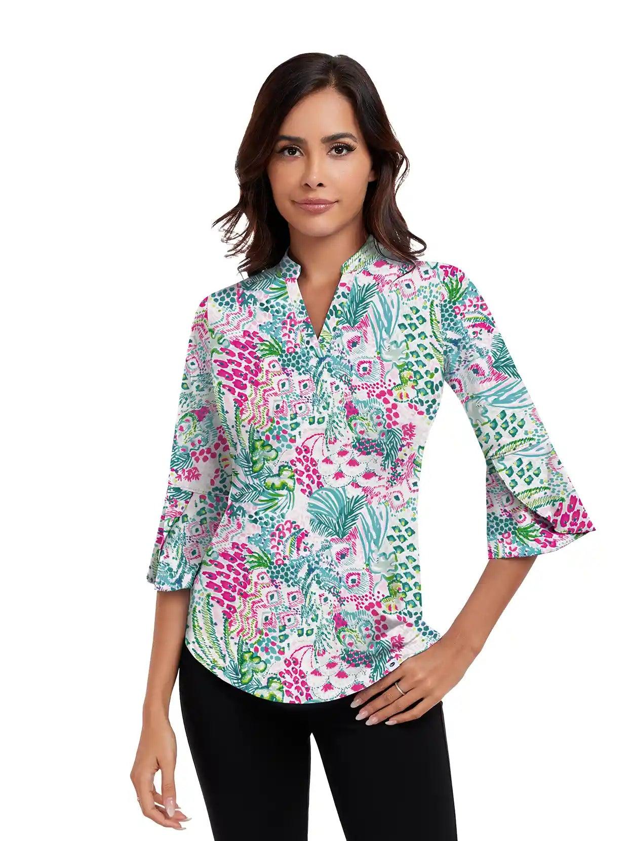 Women's  Stand Collar 3/4 Sleeve Shirt