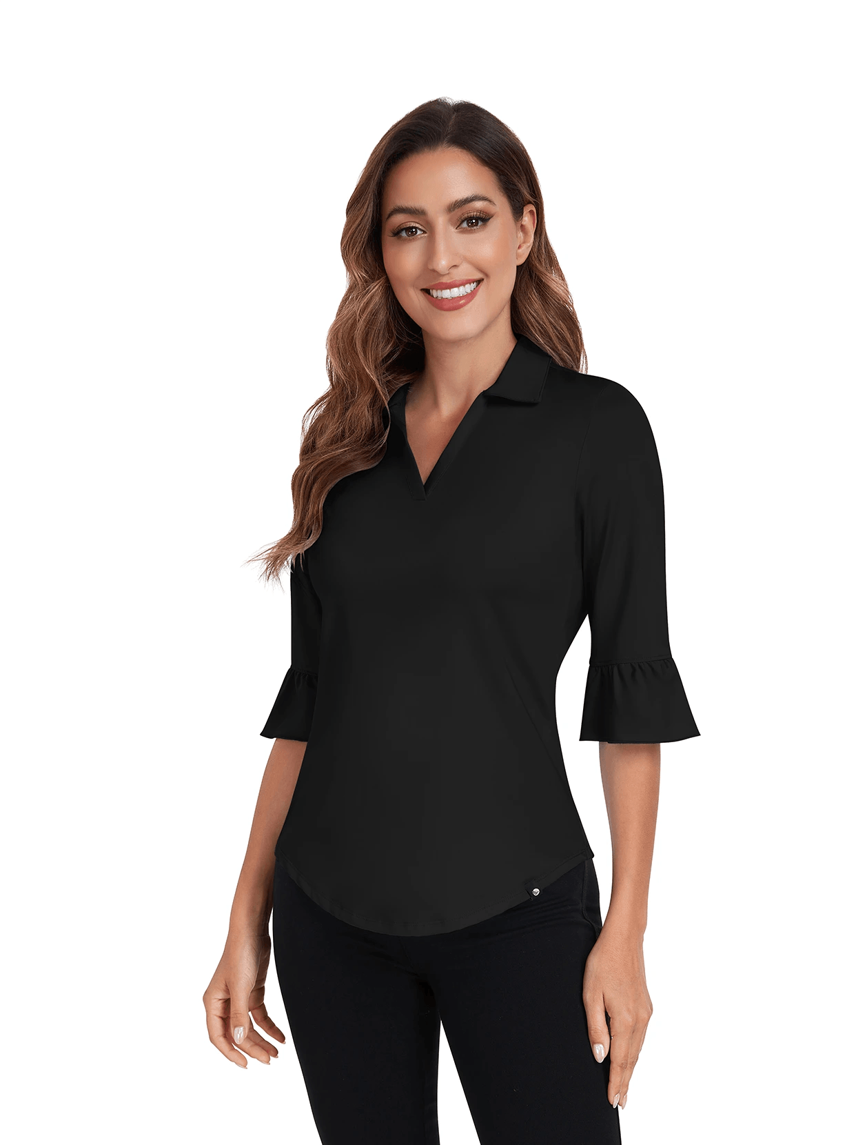 3/4 long sleeve polo shirt for ladies