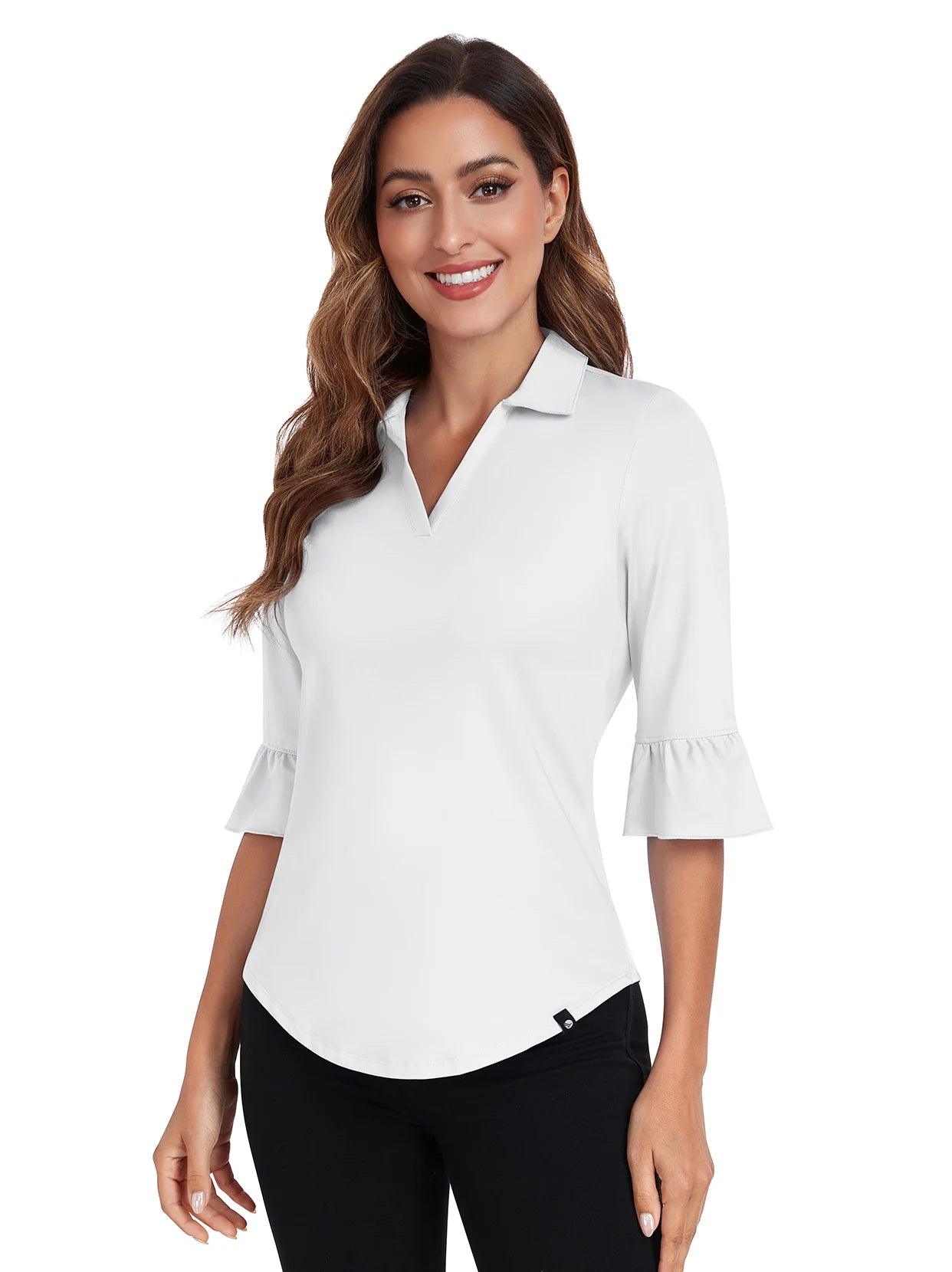 3/4 long sleeve polo shirt for ladies