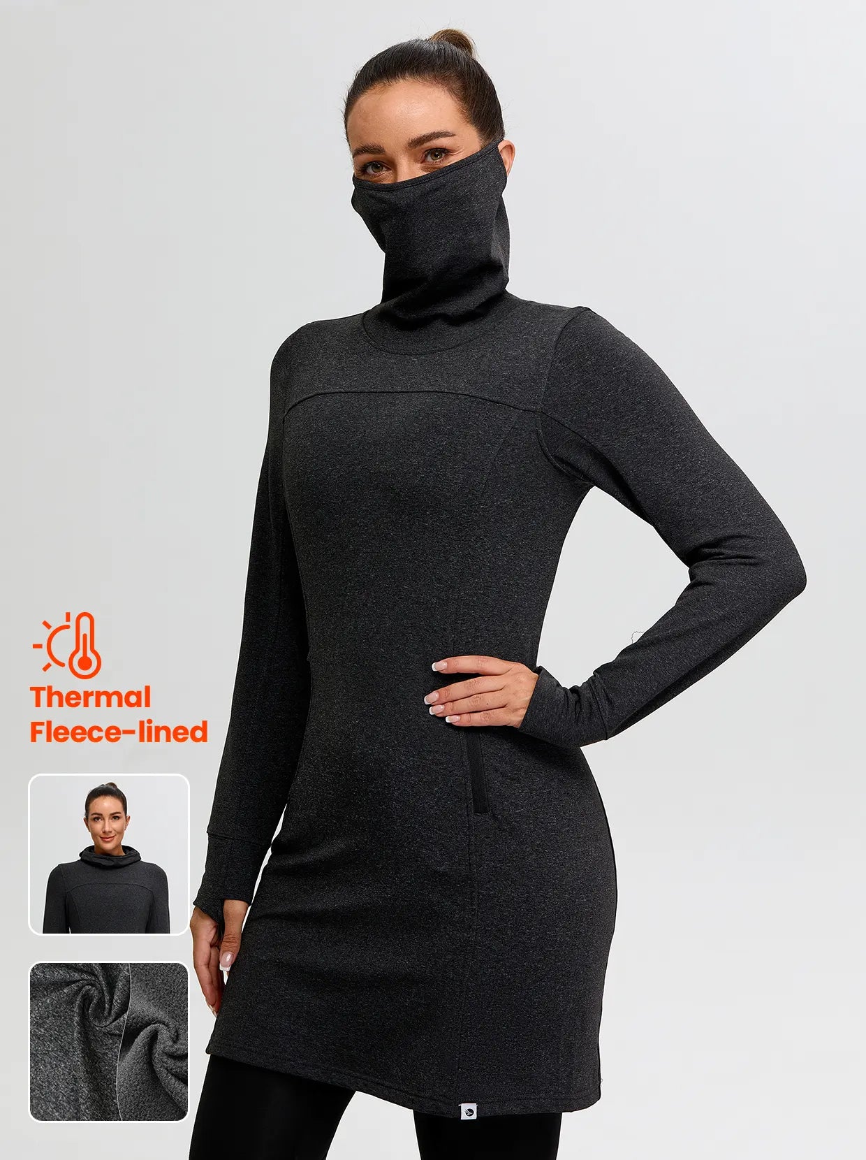 Cowl Neck Long-sleeve Fleece Dress for Women