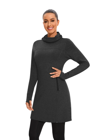 Cowl Neck Long-sleeve Fleece Dress for Women