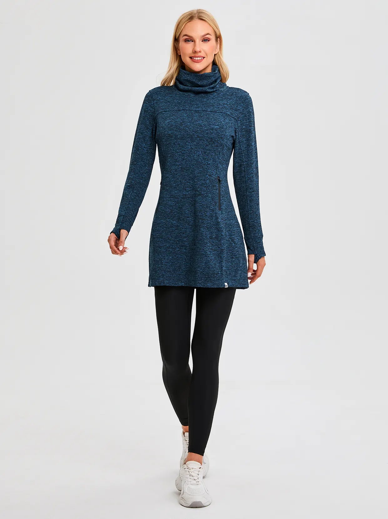 Cowl Neck Long-sleeve Fleece Dress for Women