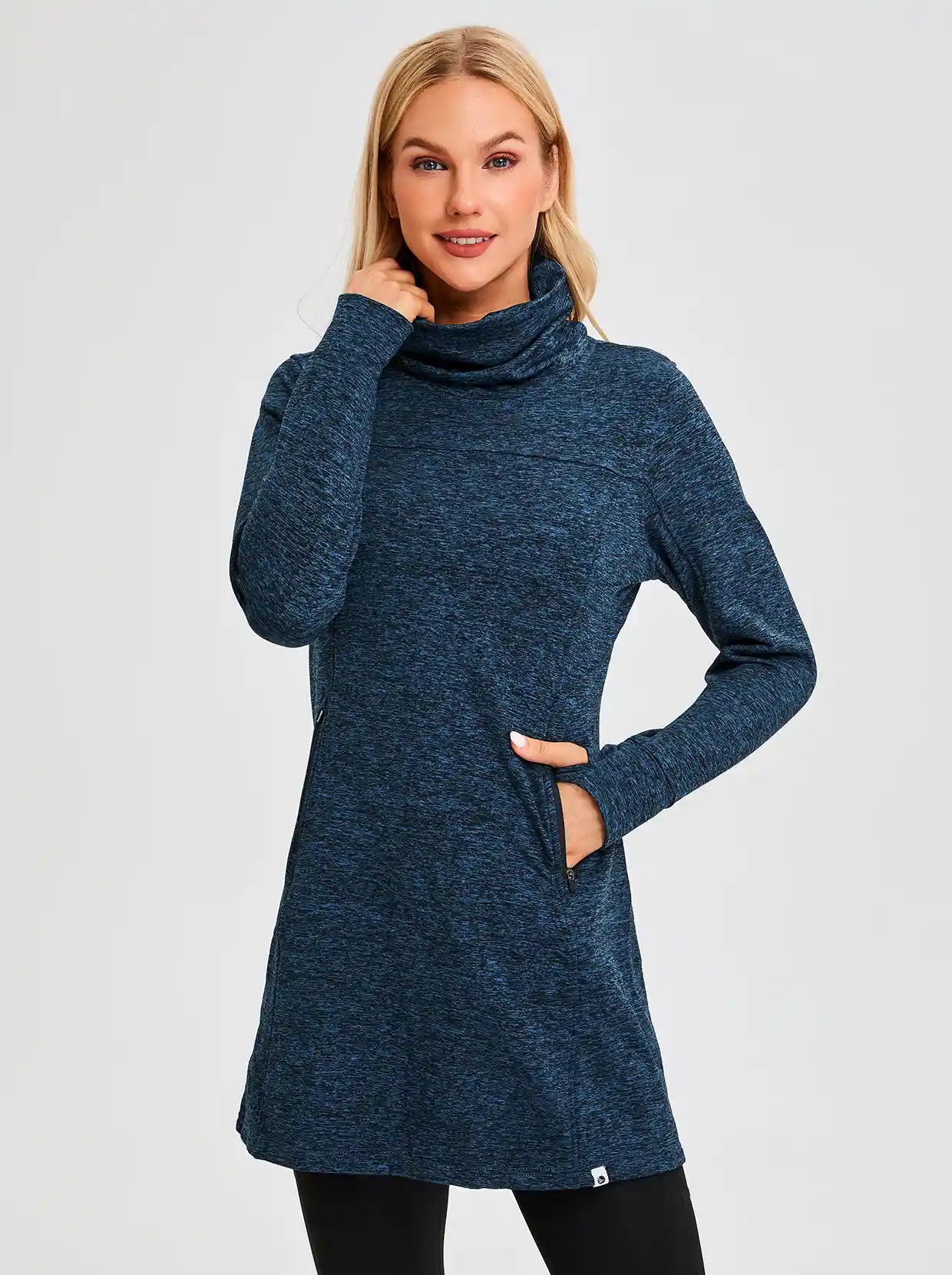 Cowl Neck Long-sleeve Fleece Dress for Women