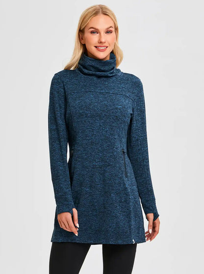 Cowl Neck Long-sleeve Fleece Dress for Women