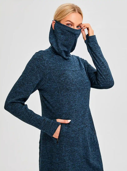 Cowl Neck Long-sleeve Fleece Dress for Women