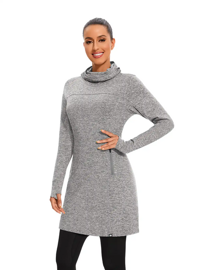 Cowl Neck Long-sleeve Fleece Dress for Women