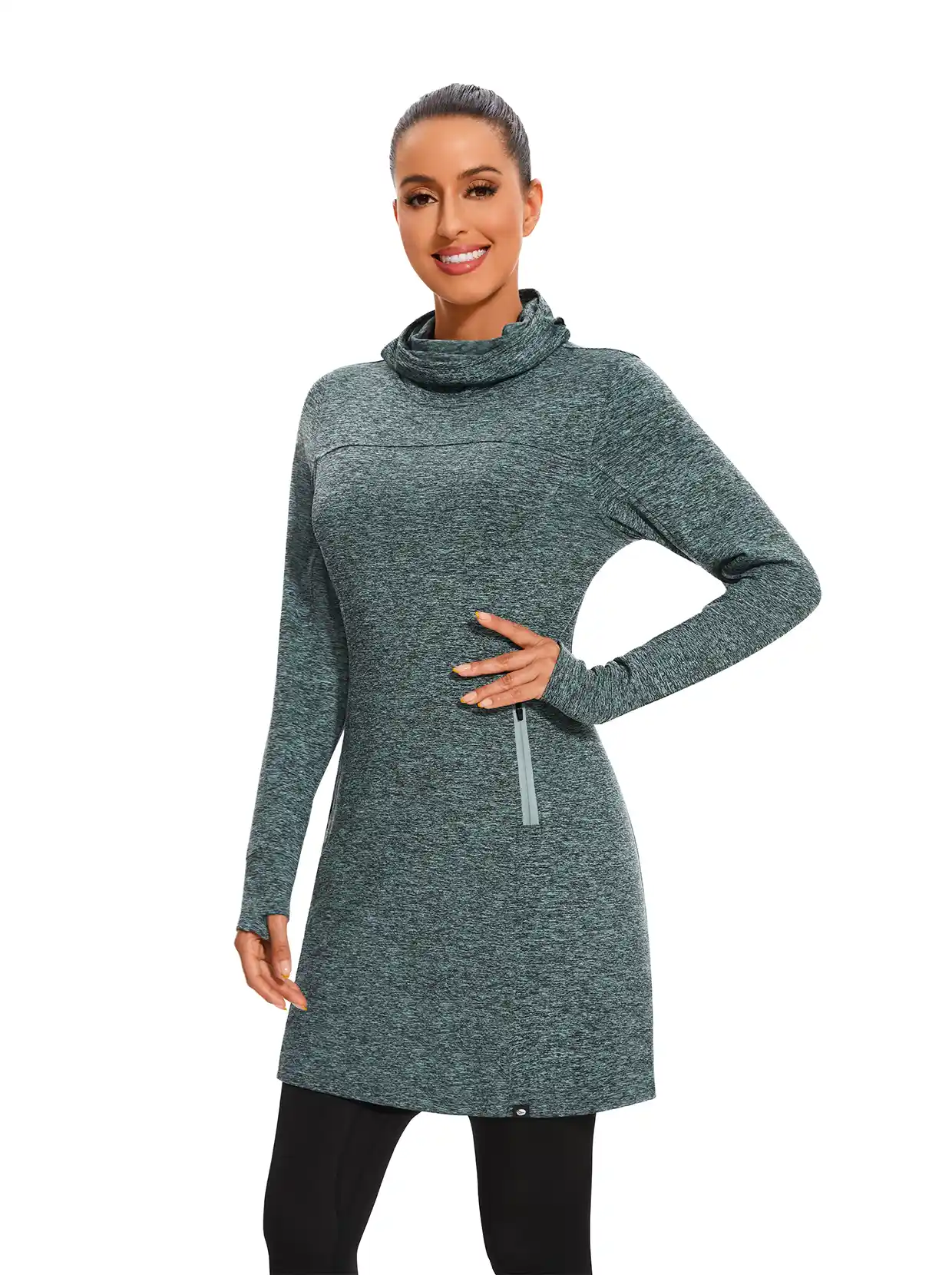 Cowl Neck Long-sleeve Fleece Dress for Women