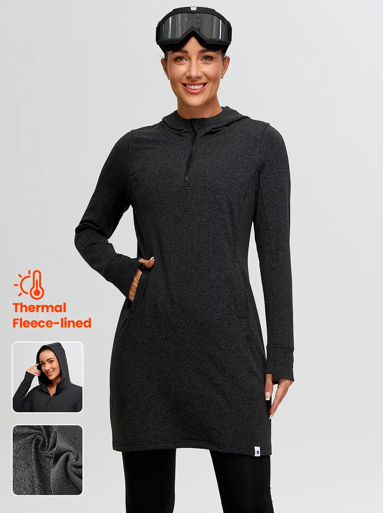 Quarter-zip Hooded Long-sleeve Fleece Dress