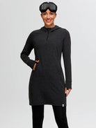 Quarter-zip Hooded Long-sleeve Fleece Dress for Women