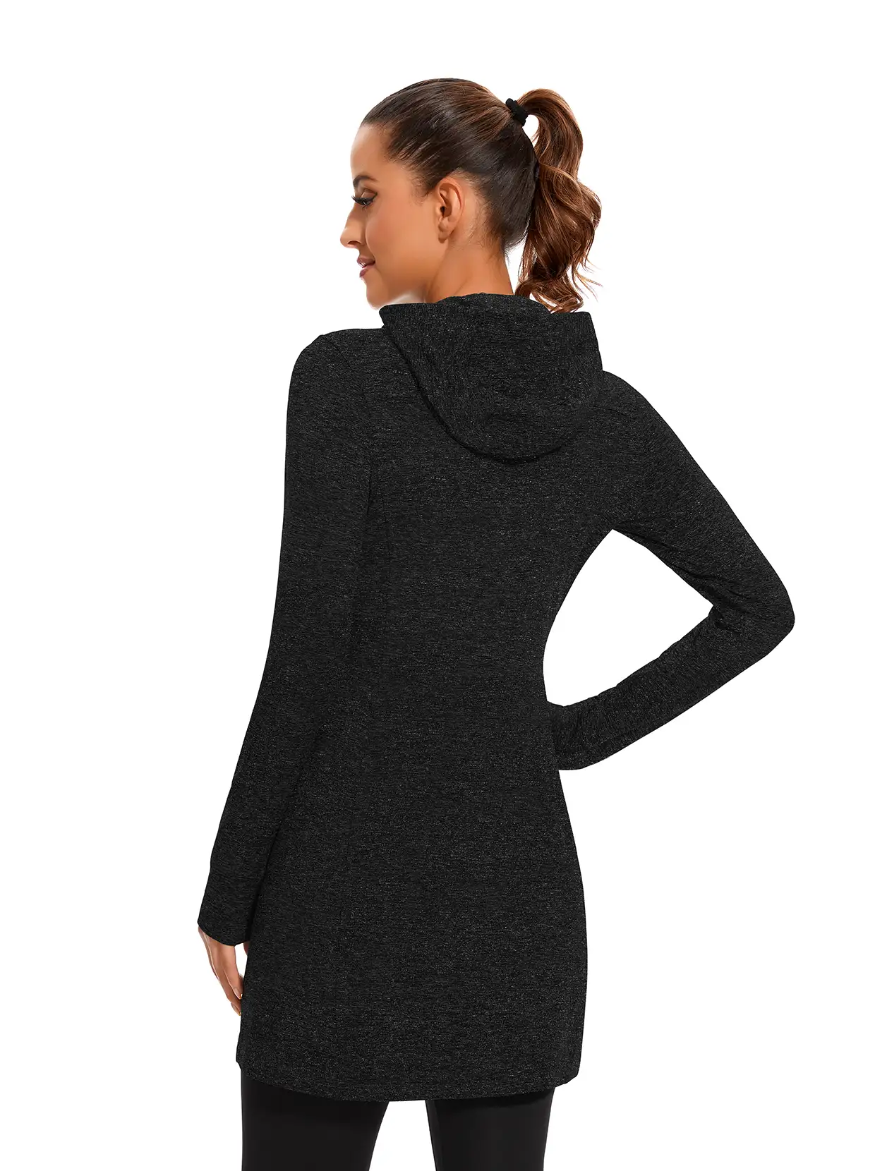 Quarter-zip Hooded Long-sleeve Fleece Dress for Women