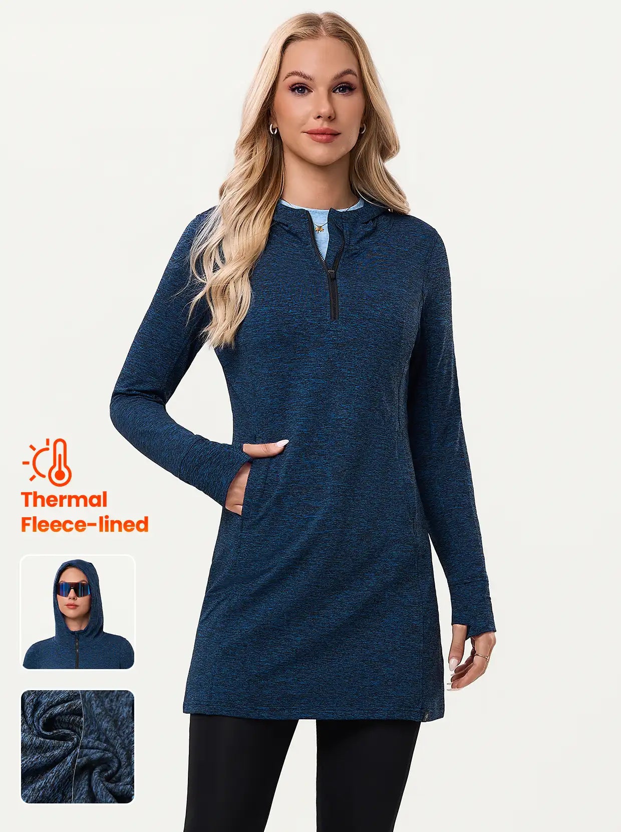 Quarter-zip Hooded Long-sleeve Fleece Dress