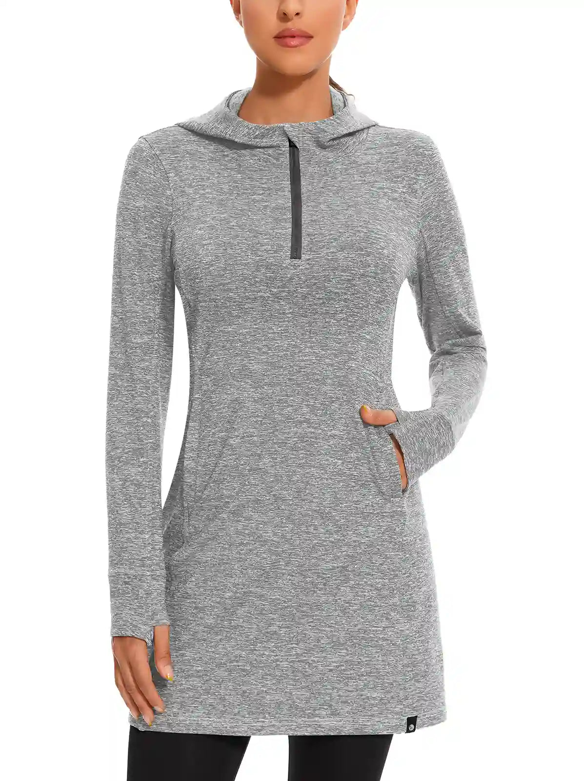 Quarter-zip Hooded Long-sleeve Fleece Dress for Women