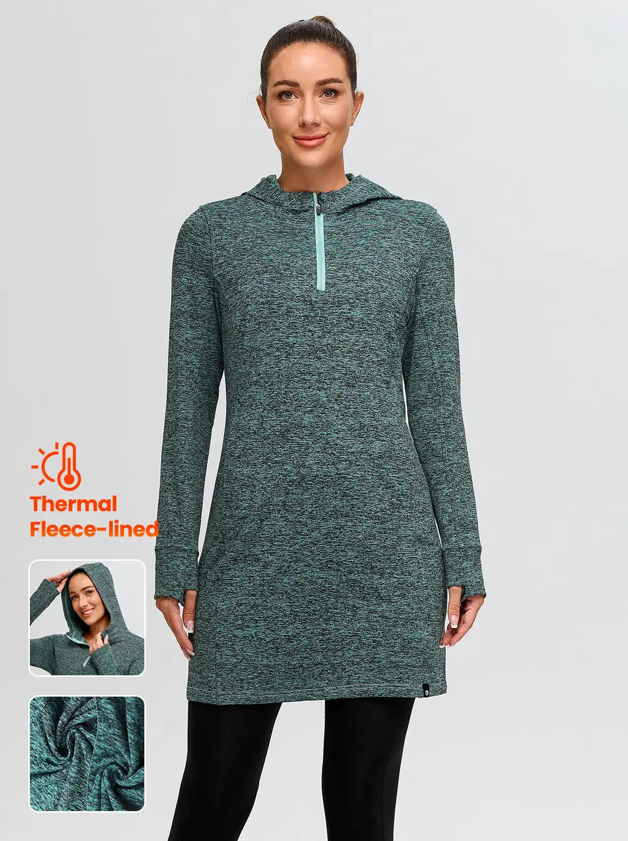 Quarter-zip Hooded Long-sleeve Fleece Dress