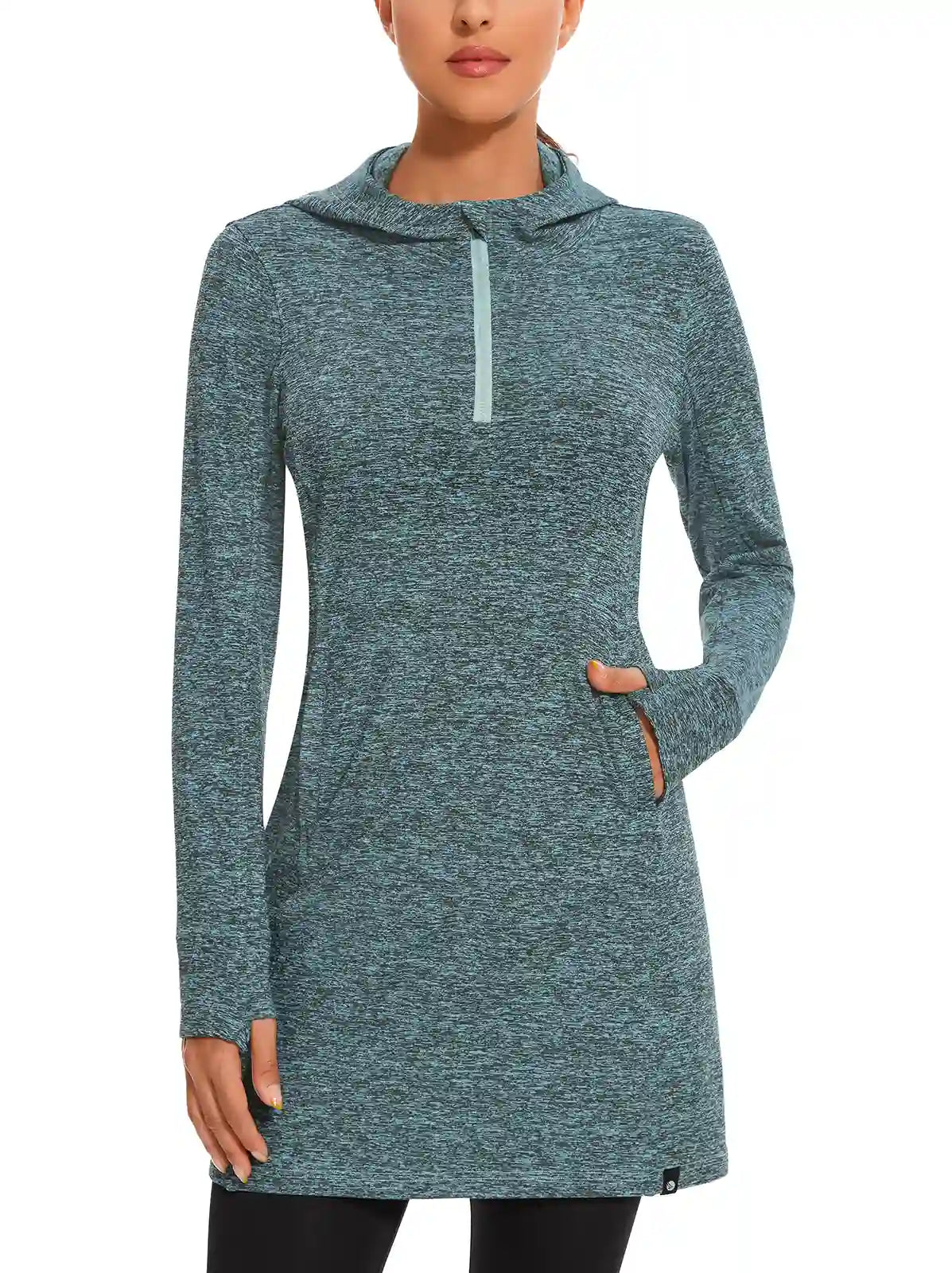 Quarter-zip Hooded Long-sleeve Fleece Dress for Women