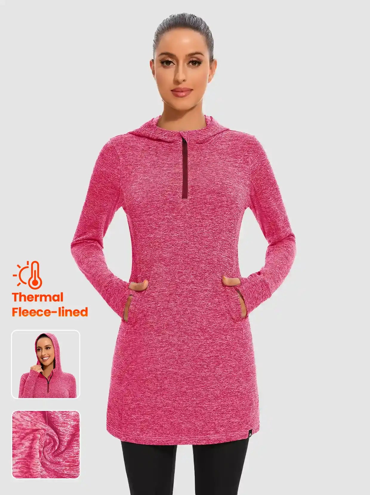 Quarter-zip Hooded Long-sleeve Fleece Dress