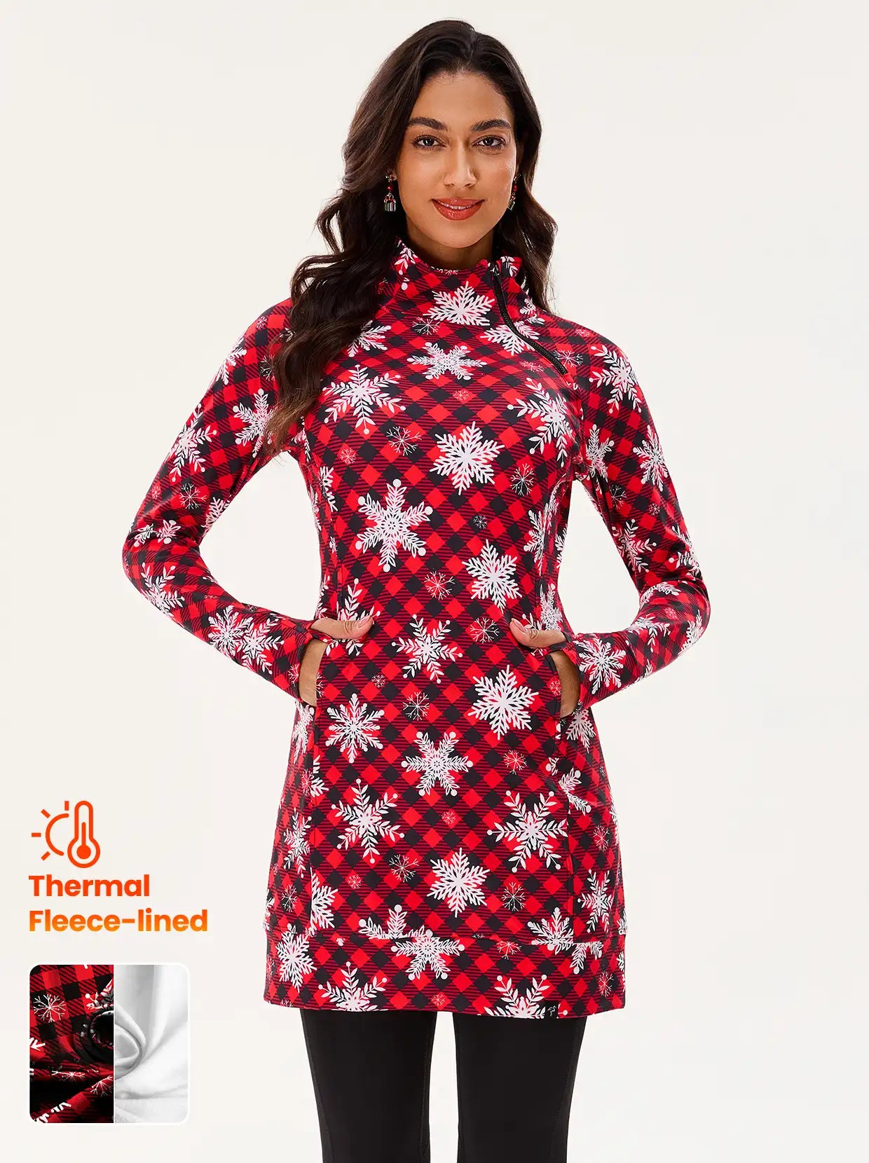Christmas Snowflake Side-zip Long-sleeve Thermal Dress