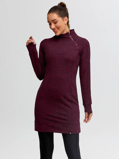 Ladies Side-zip Long-sleeve Thermal Dress with Pockets