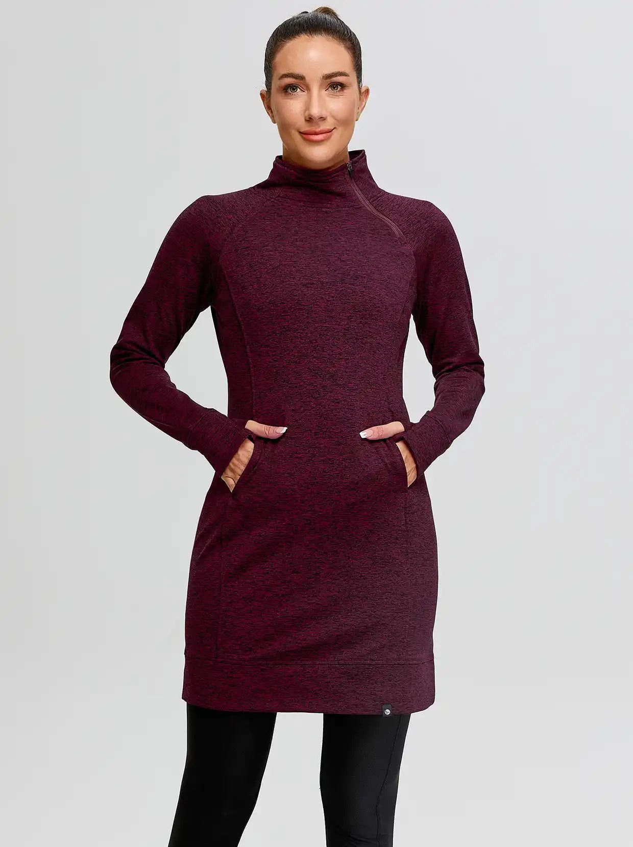 Ladies Side-zip Long-sleeve Thermal Dress with Pockets