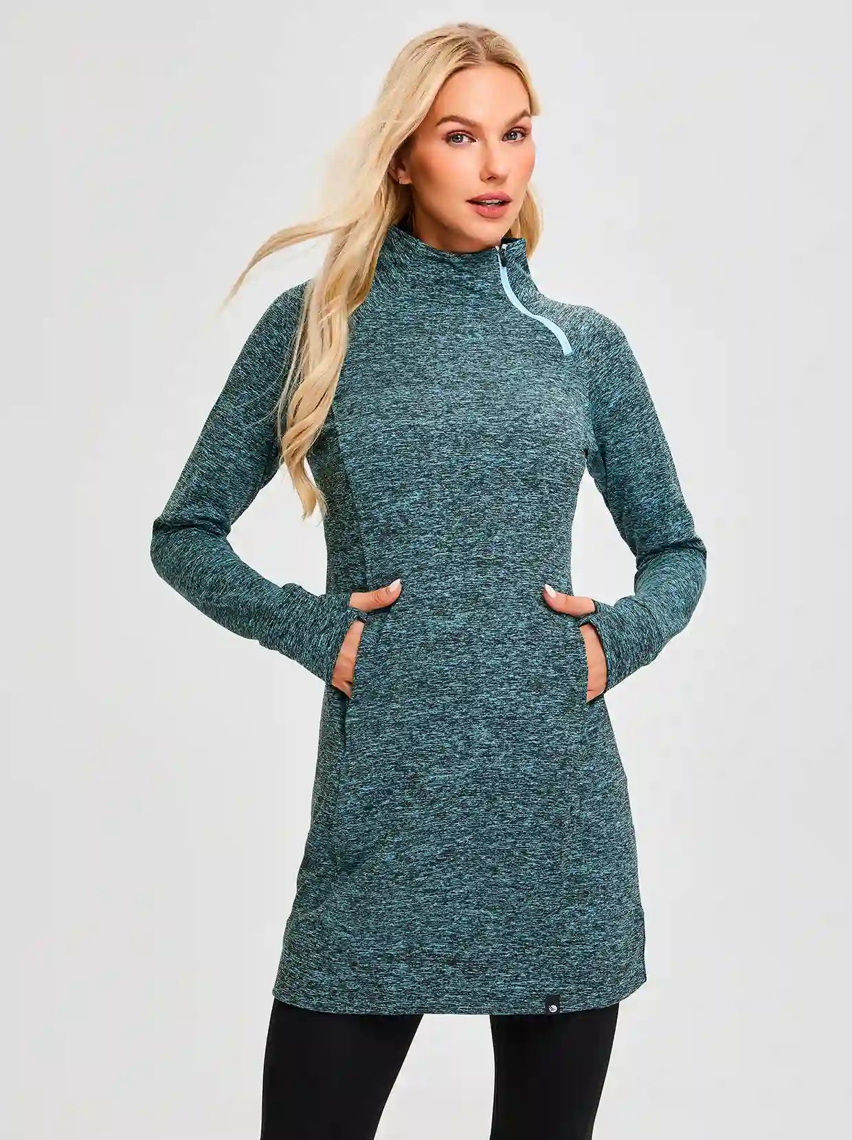 Side-zip Mock Neck Long-sleeve Fleece Dress for Women