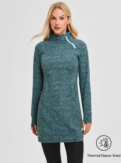 Mock Neck Long-sleeve Fleece Dress for Women