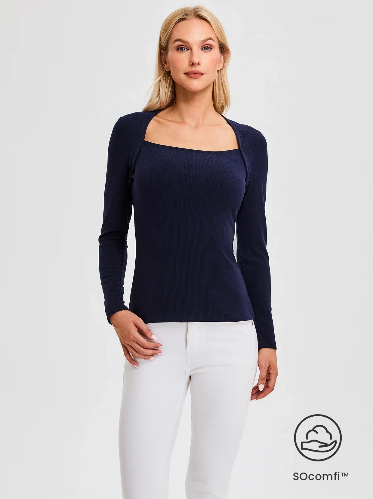 SOcomfi™ Square Collar Long-sleeve Knitted Shirt For Women