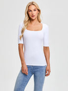 White Square Collar Half-sleeve Knit Wear for Women 