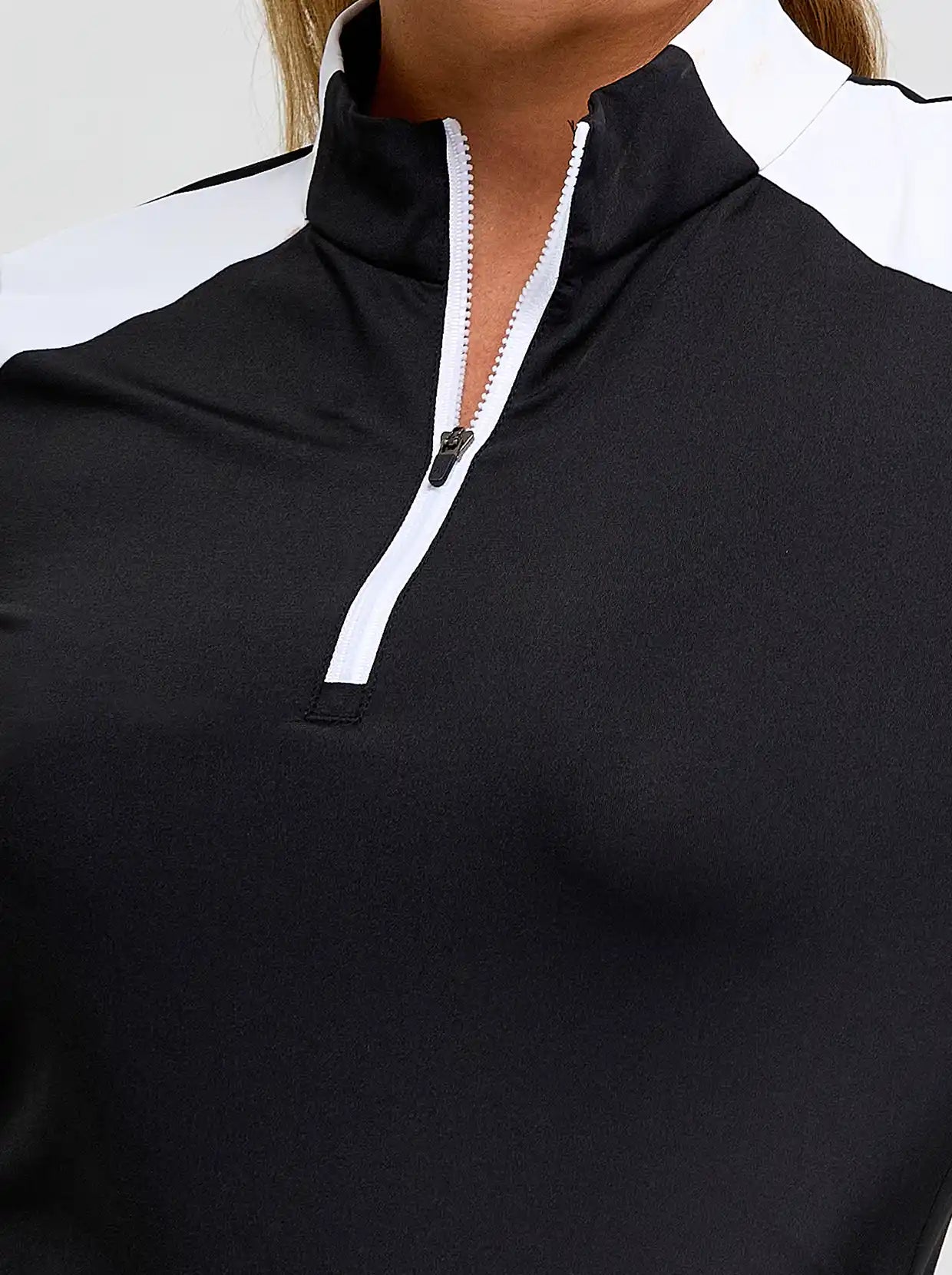 Black Quarter-zip Long-sleeve Polo Shirt for Women