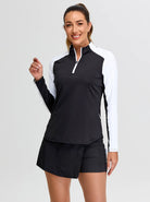 Black Quarter-zip Long-sleeve Polo Shirt for Women