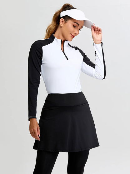 White Stand-collar Long-sleeve Polo Shirt for Women