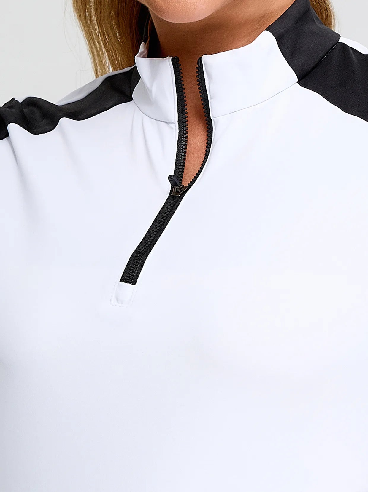 White Stand-collar Long-sleeve Polo Shirt for Women