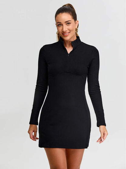 Stand Collar Long-sleeve Thermal Dress For Women