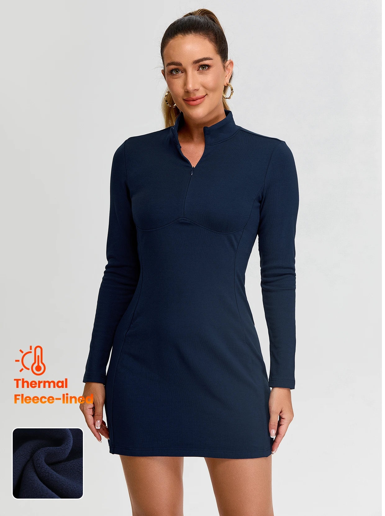 Stand Collar Long-sleeve Thermal Dresses