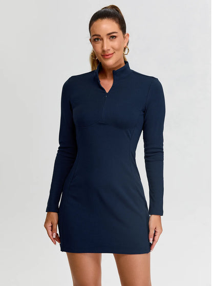 Stand Collar Long-sleeve Thermal Dress For Women